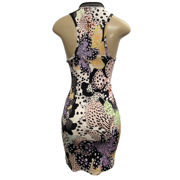 Just Cavalli Dress U Neck Sleeveless Fish Orchid Print Sheath racerback 38 2 XS - Picture 2 of 10